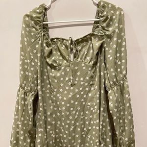 SHEIN Green Long Sleeve Keyhole Tie Floral Dress size Large